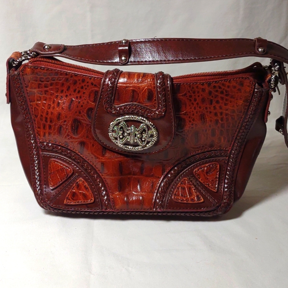 Real leather, faux crocodile embossed purse